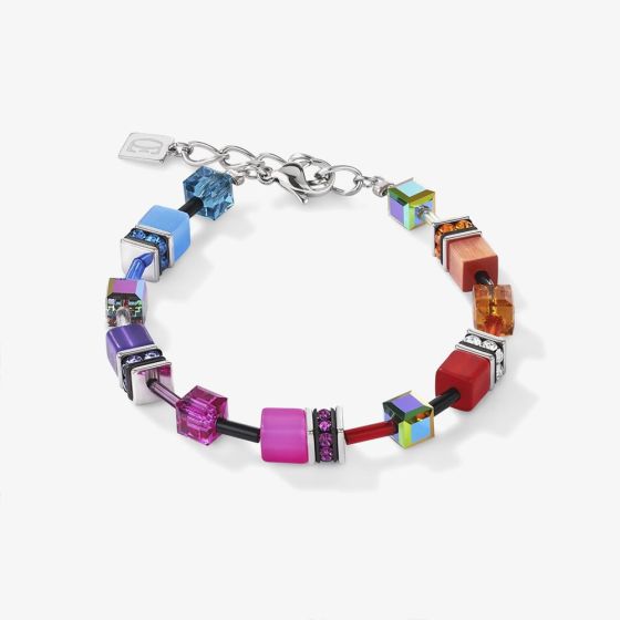 Coeur De Lion GeoCUBE Multicolour Rainbow Silver Crystal Bead Bracelet 2838/30-1520