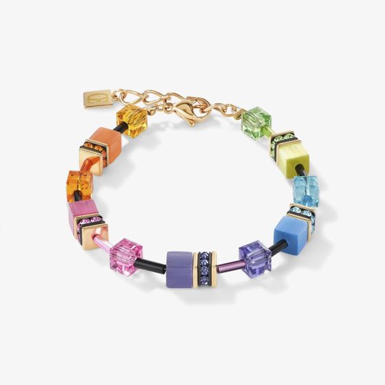 Coeur De Lion GeoCUBE Gold Plated Multicolour Rainbow Crystal Bead Bracelet 2838/30-1573