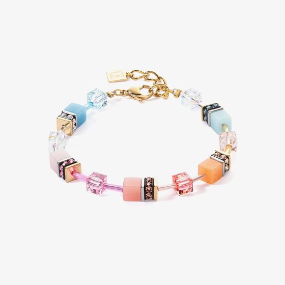 Coeur De Lion GeoCUBE Gold Plated Aqua Apricot Bead Bracelet 2838/30-2028