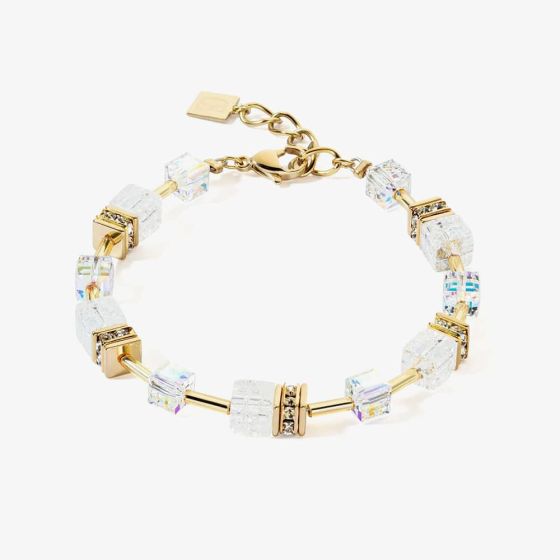 Coeur De Lion GeoCUBE Gold Plated White Crystal Bracelet 3018/30-1416