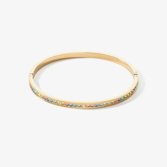 Coeur De Lion Gold Tone Stainless Steel Multi Coloured Pastel Crystal Bangle 0127/37-1590