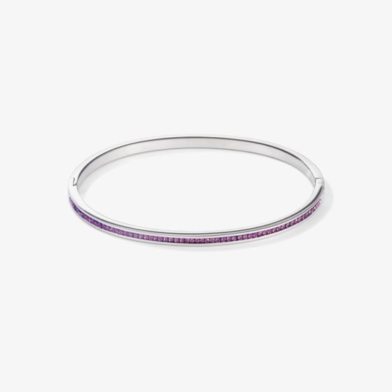 Coeur De Lion Stainless Steel Purple Crystal Hinged Bangle 0129/33-0843