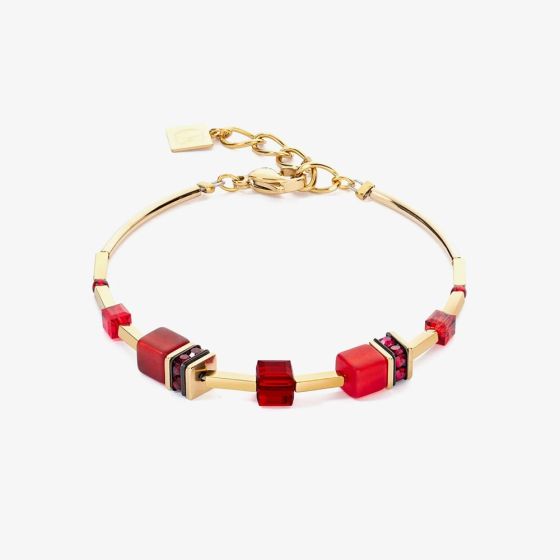 Coeur De Lion GeoCUBE Iconic Lite Gold Tone Red Multi Stone Bracelet 2800/30-0300