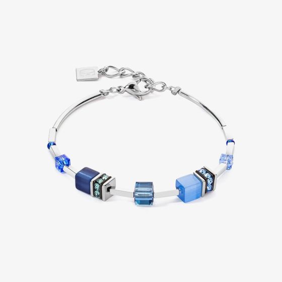 Coeur De Lion GeoCUBE Iconic Lite Silver Tone Blue Multi Stone Bracelet 2800/30-0700