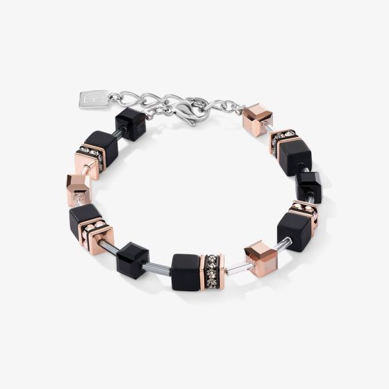 Coeur De Lion GeoCUBE Rose Gold Tone & Black Multi Stone Bracelet 4018/30-1300