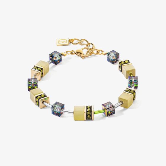 Coeur De Lion GeoCUBE Iconic Gold Tone Olive Mono Bracelet 4020/30-0900