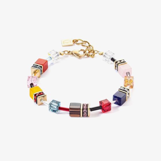 Coeur De Lion GeoCUBE Iconic Gold Tone Multi Colour Multi Stone Precious Energy Bracelet 4905/30-1592