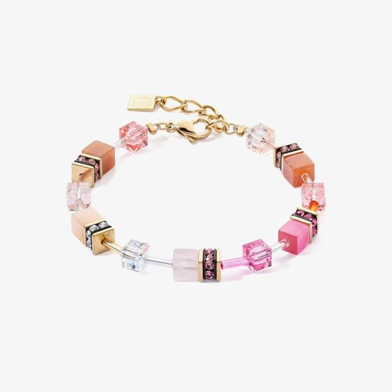 Coeur De Lion GeoCUBE Iconic Gold Tone Pink & Orange Multi Stone Bracelet 4905/30-1902