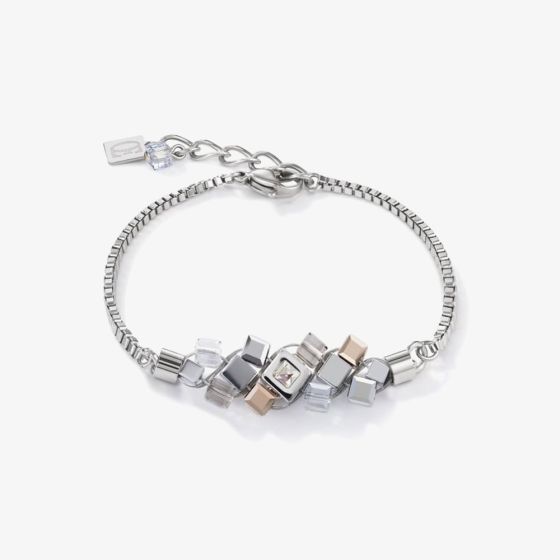 Coeur De Lion GeoCUBE Silver Tone Multistone Cluster Bracelet 5037/30-1723