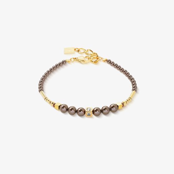 Coeur De Lion Shimmering Princess Gold Tone Mocha Multi Bead Bracelet 4312/30-1100