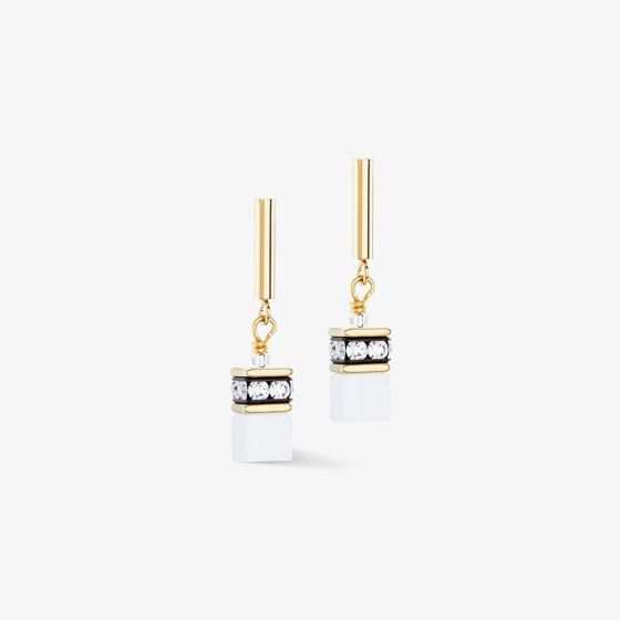 Coeur De Lion GeoCUBE Iconic White & Gold Layer Drop Earrings 2810/21-1416