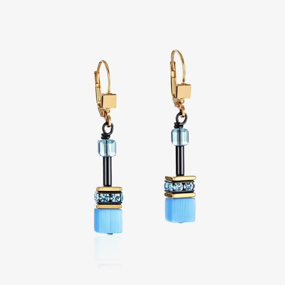 Coeur De Lion GeoCUBE Blue & Gold Layer Drop Earrings 2838/20-1573