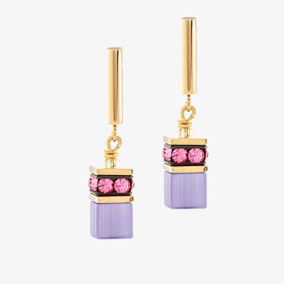 Coeur De Lion Ladies GeoCUBE Pink & Purple Drop Earrings 2810/21-1500