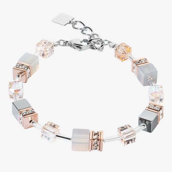 Coeur De Lion Ladies GeoCUBE Iconic Rose Gold Peach Square Crystal Bracelet 4017/30-0235