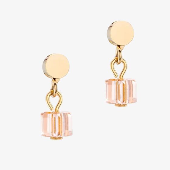 Coeur De Lion Ladies Elegance Gold Apricot Square Crystal Earrings 4357/21-0230