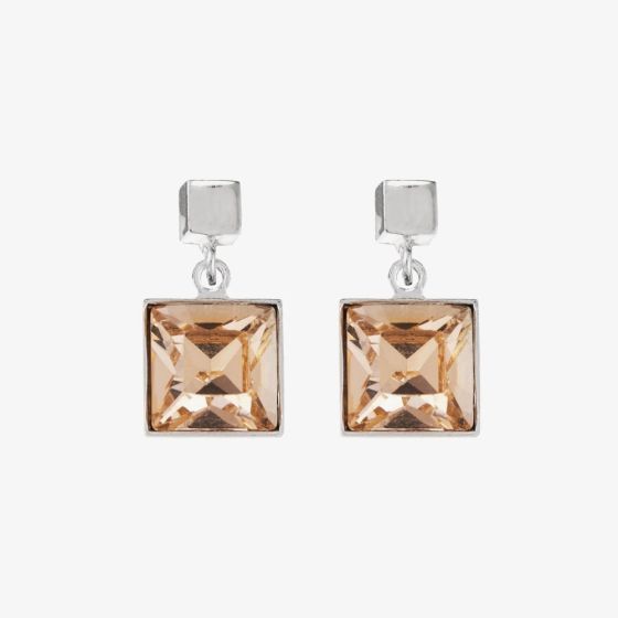 Coeur De Lion Square Peach Crystal Dropper Earrings 0080/21-0225