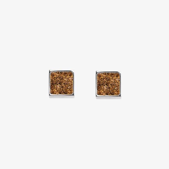 Coeur De Lion Silver Tone Brown Crystal Square Stud Earrings 0117/21-1120