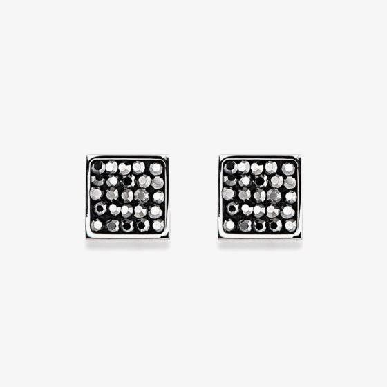Coeur De Lion Silver Tone Anthracite Crystal Square Stud Earrings 0117/21-1223