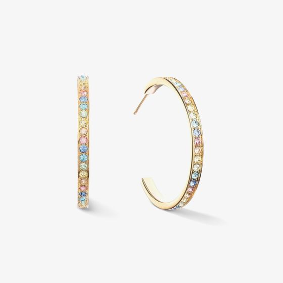 Coeur De Lion Gold Tone Multi Coloured Pastel Crystal Hoop Earrings 0128/21-1590