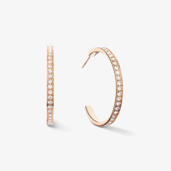 Coeur De Lion Rose Gold Tone Stainless Steel Crystal Hoop Earrings 0128/21-1822