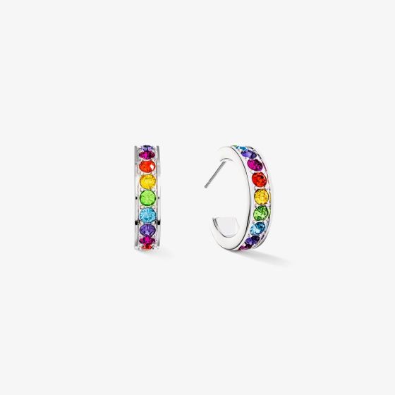 Coeur De Lion Silver Tone Multi Coloured Crystal Hoop Earrings 0131/21-1517