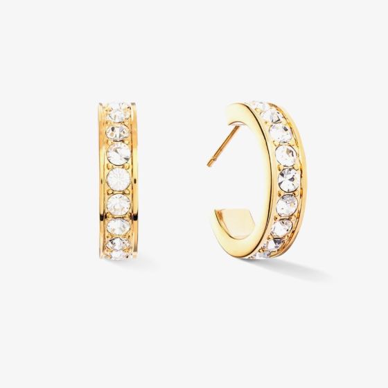 Coeur De Lion Gold Tone Stainless Steel Crystal Small Hoop Earrings 0131/21-1816