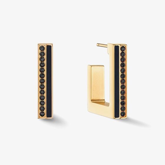 Coeur De Lion Gold Tone Black Crystal Square Hoop Earrings 0133/21-1316