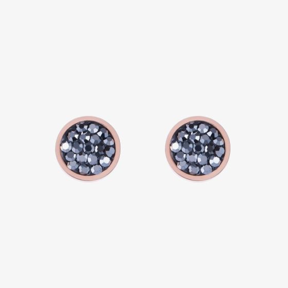 Coeur De Lion Rose Gold Tone Anthracite Crystal Stud Earrings 0218/21-1223