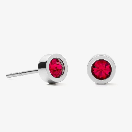 Coeur De Lion Sparkling Dots Stainless Steel Red Crystal Glass Stud Earrings 0227/21-0317