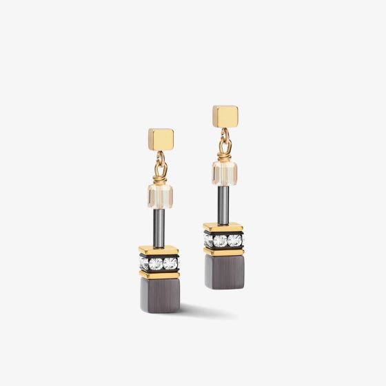Coeur De Lion GeoCUBE Stainless Steel Grey & Gold Multi Stone Dropper Earrings 2839/21-1216