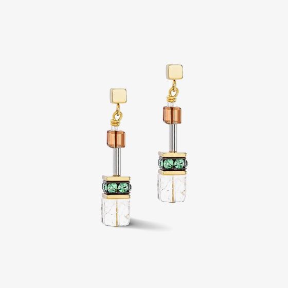 Coeur De Lion GeoCUBE Iconic Gold Tone Multi Colour Multi Stone Dropper Earrings 3018/21-0911