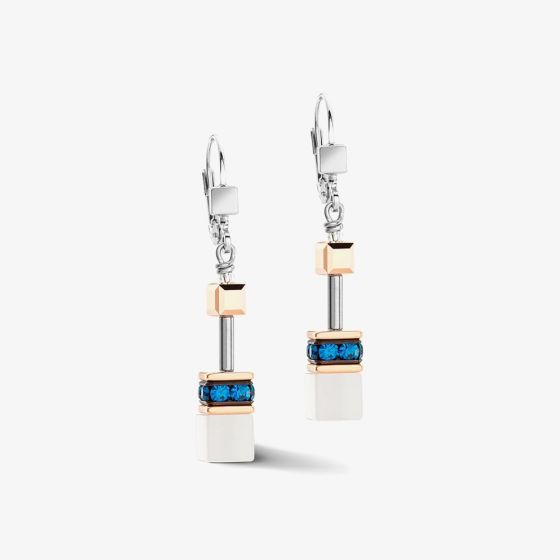 Coeur De Lion GeoCUBE Iconic Rose Gold & Blue Multi Stone Dropper Earrings 4013/20-0756