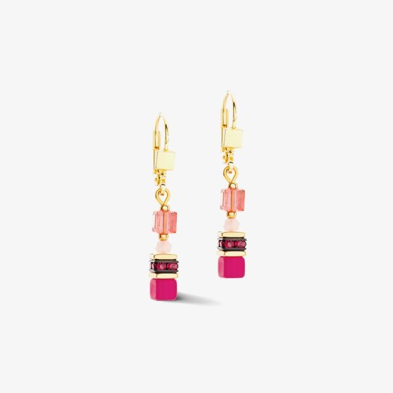 Coeur De Lion Gold Tone Magenta Pink Multi Stone Dropper Earrings 4565/20-0422