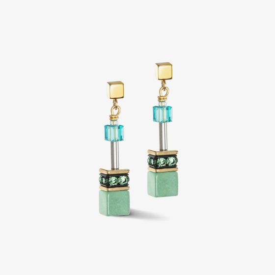 Coeur De Lion Gold Tone Blue & Green Multi Stone Dropper Earrings 4905/21-0506
