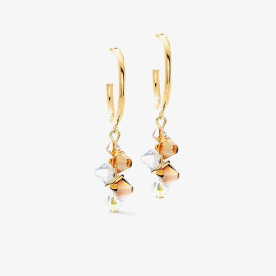 Coeur De Lion Dancing Crystals Gold Tone Clear & Gold Crystal Dropper Earrings 4639/21-1016