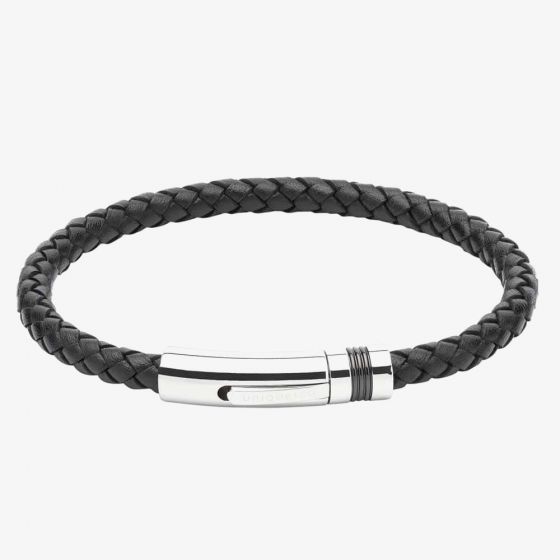 Unique Mens Black Leather and Stainless Steel Braided Bracelet B345BL/21CM