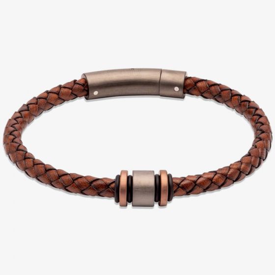 Unique Antique Dark Brown Braided Leather & Gunmetal Steel Clasp 21cm Bracelet B457ADB/21CM
