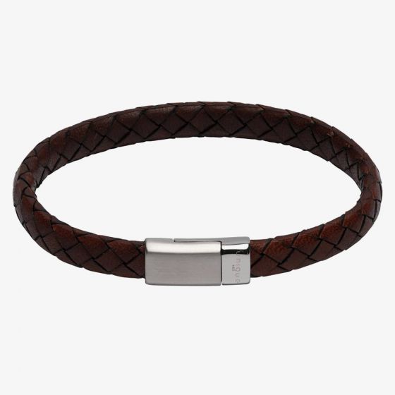 Unique Stainless Steel Matte Polished Antique Dark Brown Leather Bracelet B446ADB/21CM