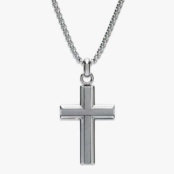 Unique Stainless Steel Matte Polished Cross Pendant AN-117/50CM