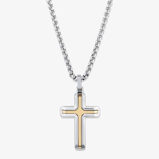 Unique Stainless Steel & Gold Plated Polished Cross Necklace AN-132/50CM