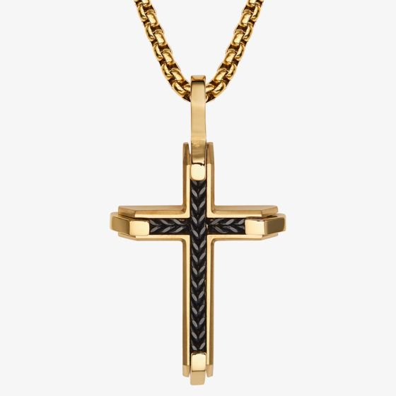 Unique Gold Tone & Black Cross Pendant Chain Necklace AN-166/50CM
