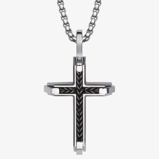 Unique Stainless Steel Black IP Inlay Cross Pendant Necklace AN-165/50CM