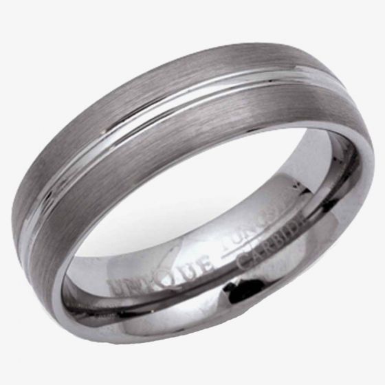 Unique Mens Tungsten Carbide 7mm Polished and Brushed Ring TUR-9
