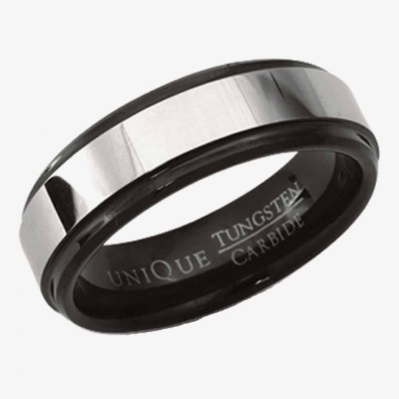Unique Mens Tungsten Carbide 7mm Black-IP Ring TUR-37