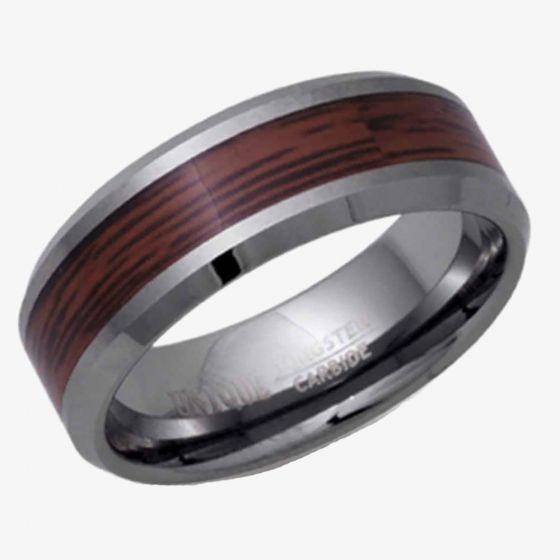 Unique Mens Tungsten Carbide 8mm Wood Inlay Ring TUR-41