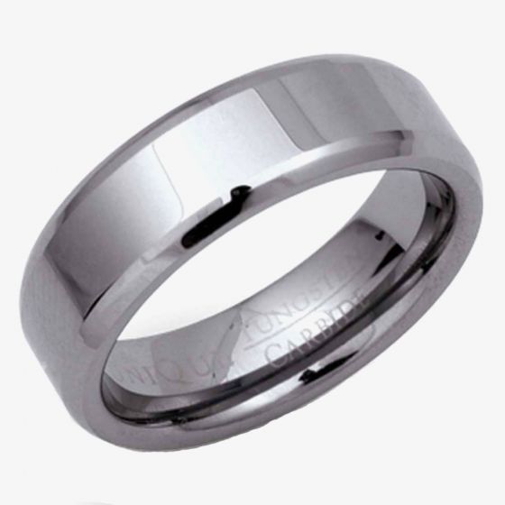 Unique Mens Tungsten Carbide 7mm Polished Bevelled Ring TUR-1