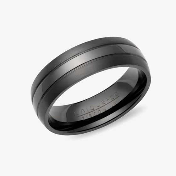 Unique Zirconium Black Matte Polished 7mm Band Ring ZR-3-6
