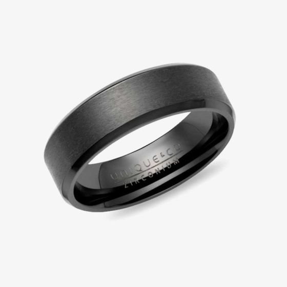 Unique Zirconium Black Plain 7mm Band Ring ZR-4-6