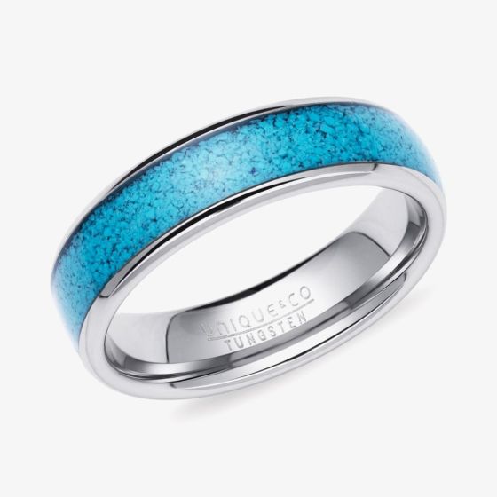 Unique Tungsten Carbide 6mm Silver & Turquoise Ring TUR-180