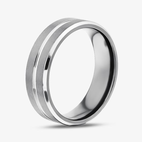 Unique Zirconium Silver 7mm Brushed Band Ring ZR-25